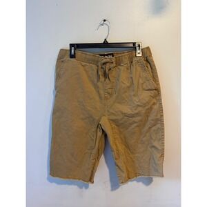 Carbon Mens Tan Khaki‎ Elastic Waist Drawstring Raw Hem Shorts Size M